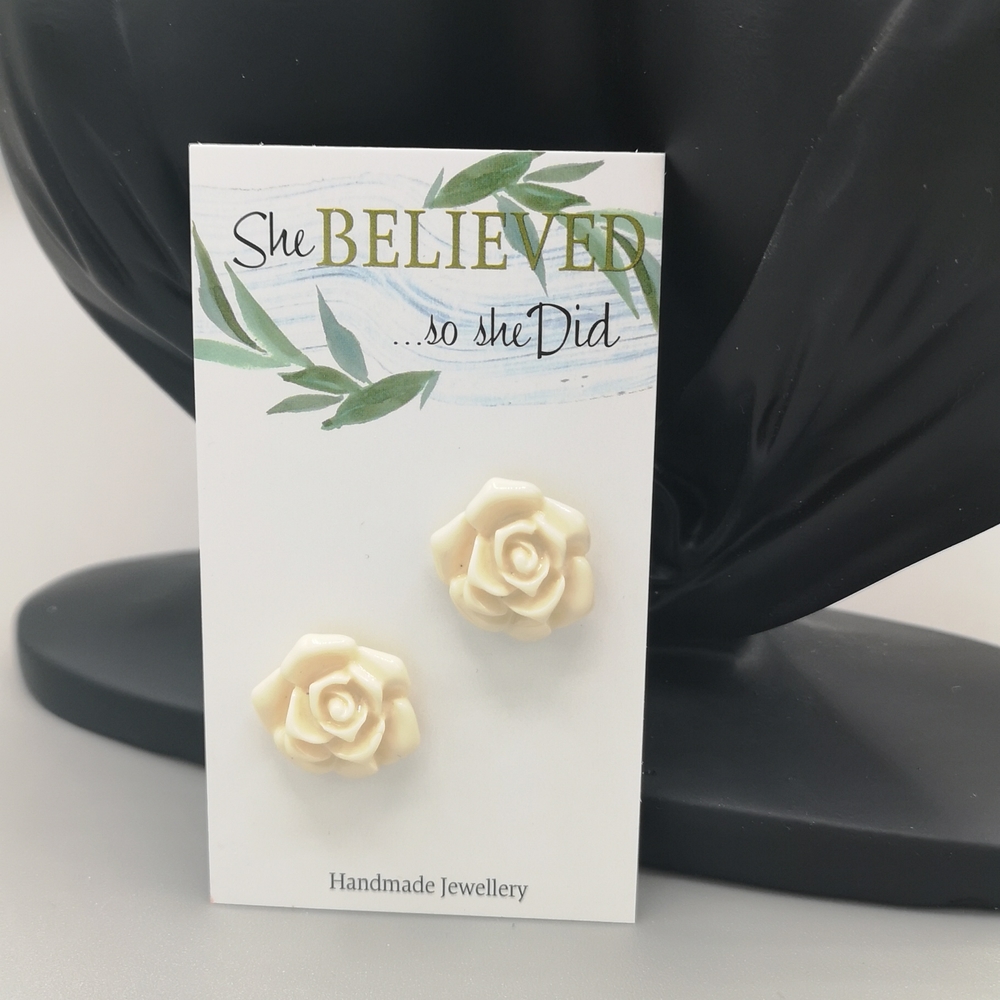 Cream Colored Rose Earrings